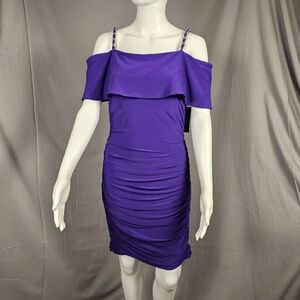 R&M Richards Cold Shoulder Rhinestone Strap Dress in Iris, size 8